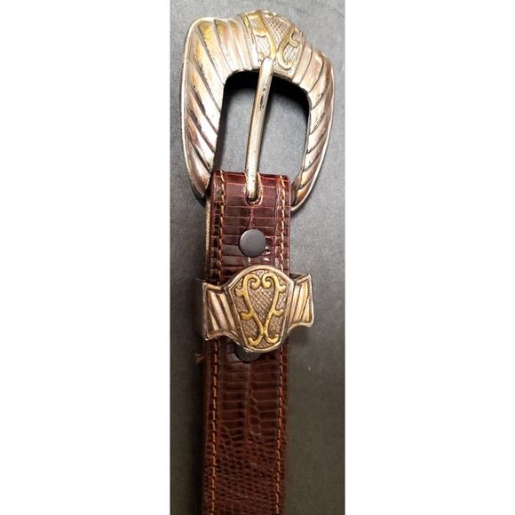 Vintage '98 PGA Tour Belt 538471 Brown Lizard Print Silver Concho MED 28/30 USA - Picture 5 of 16
